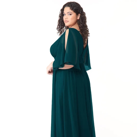 AZAZIE TEMEKA Pine A-Line Ruched Chiffon Bridesmaid Dress A18 - Picture 5 of 5